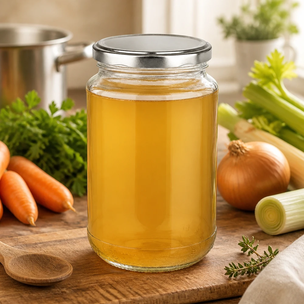 320ml Rundglas UniTwist mit BasicSeal Silberdeckel ideal zum Vorkochen und Bevorraten von Brühe