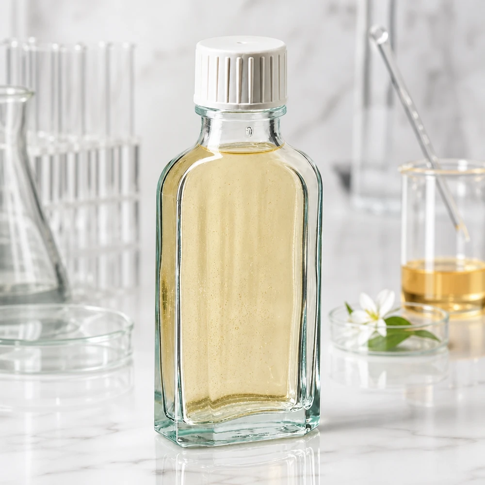50 ml Meplat klar Schraubverschluss mit Giessring Kompakte Glasflasche flach 50 ml Meplat klar mit weißem Verschluss und Gießring