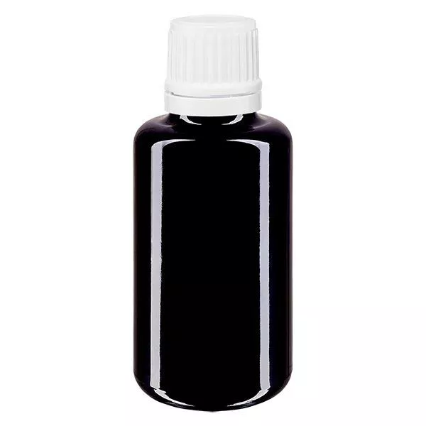 Apothekenflasche violett 30ml Tropfverschluss 1.2mm weiß Originalitätsverschluss