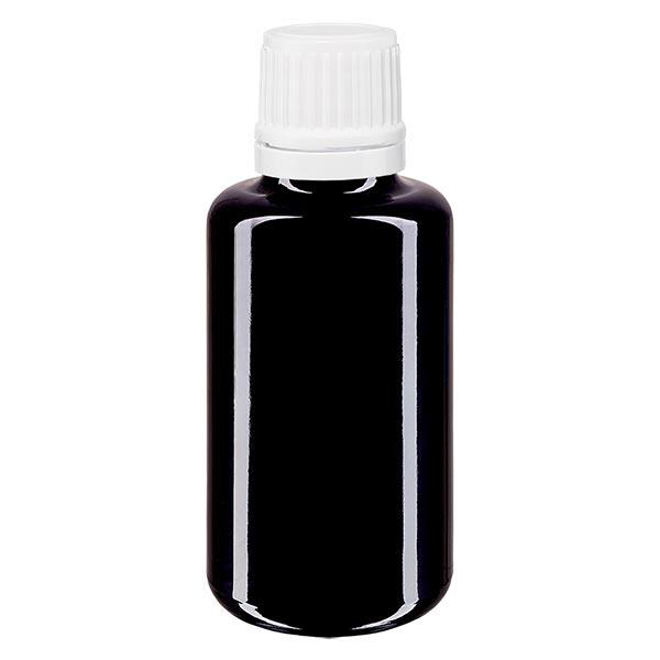 Apothekenflasche violett 30ml Tropfverschluss 1.2mm weiß Originalitätsverschluss Apothekenflasche violett 30ml Tropfverschluss 1.2mm weiß Originalitätsverschluss