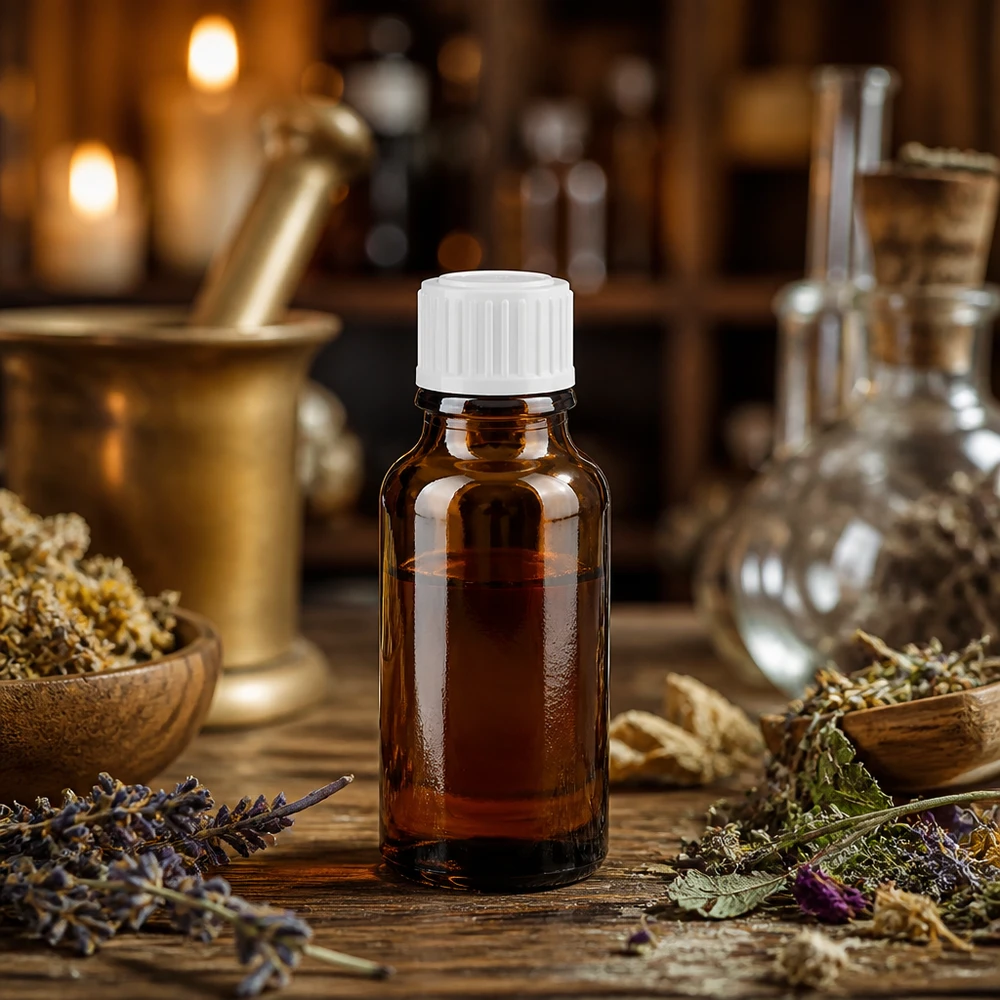 Apothekenflasche braun 20ml Schraubverschluss weiß Standard Braune Apothekerglasflasche 20ml mit weißem Verschluss für Kräuteressenzen und Tinkturen