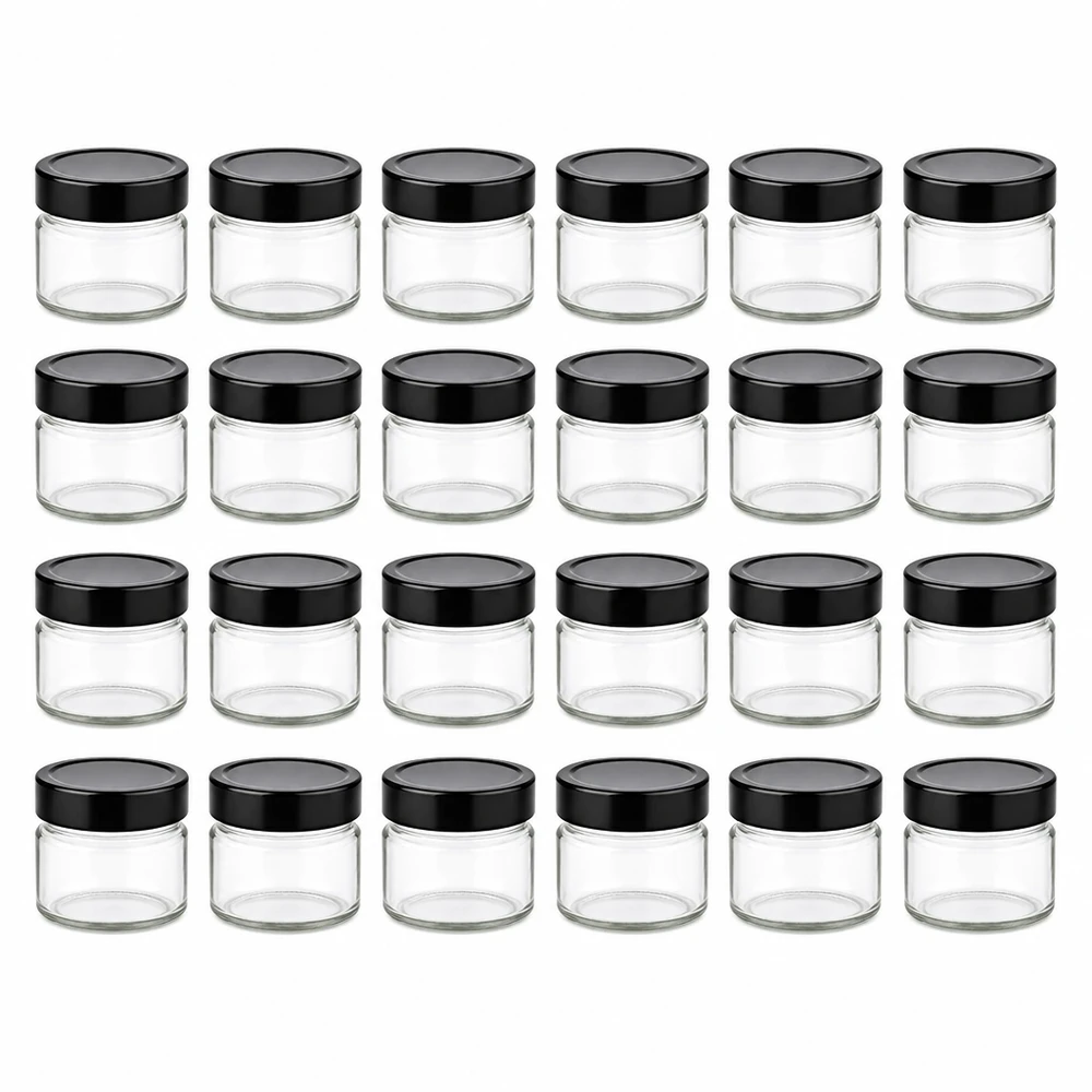 130ml Rundglas 24er-Set mit Deckel (Deckelfarbe: schwarz) UNiTWIST UNiTWIST 24 Stück 130ml Rundgläser Schraubgläser schwarz transparent Aufbewahrung