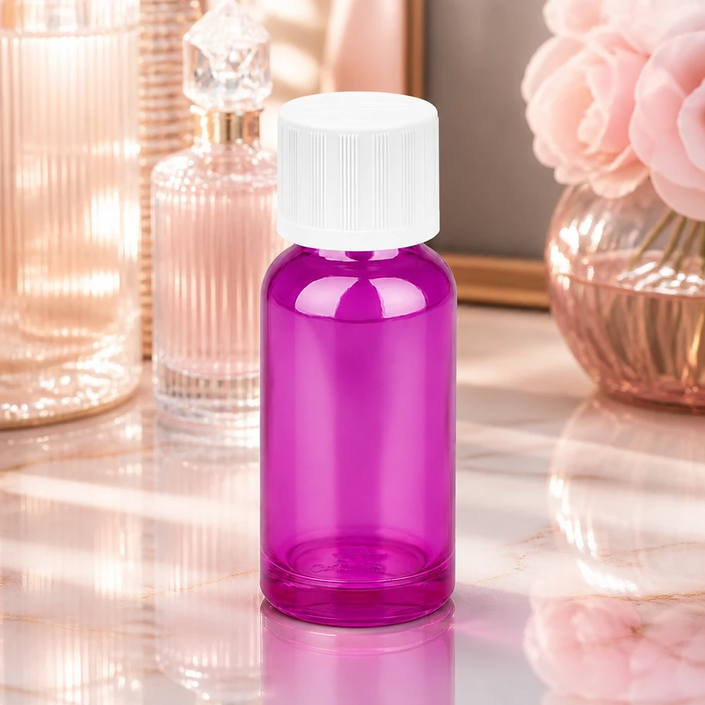 20ml Designer-Flasche in Violett mit weißem Deckel für stilvolle Aufbewahrung von Essenzen