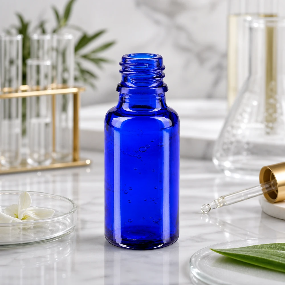Tropfflasche 20ml DIN 18 BLAUGLAS 20ml ApoGlas Flasche in intensivem Blau mit glatter Oberfläche für professionelle Etikettierung