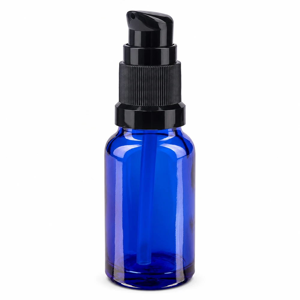 Apothekenflasche blau 10ml PumpVerschluss schwarz Standard Miniatur Pumpflasche 10ml blau schwarz ideal für ätherische Öle und Seren