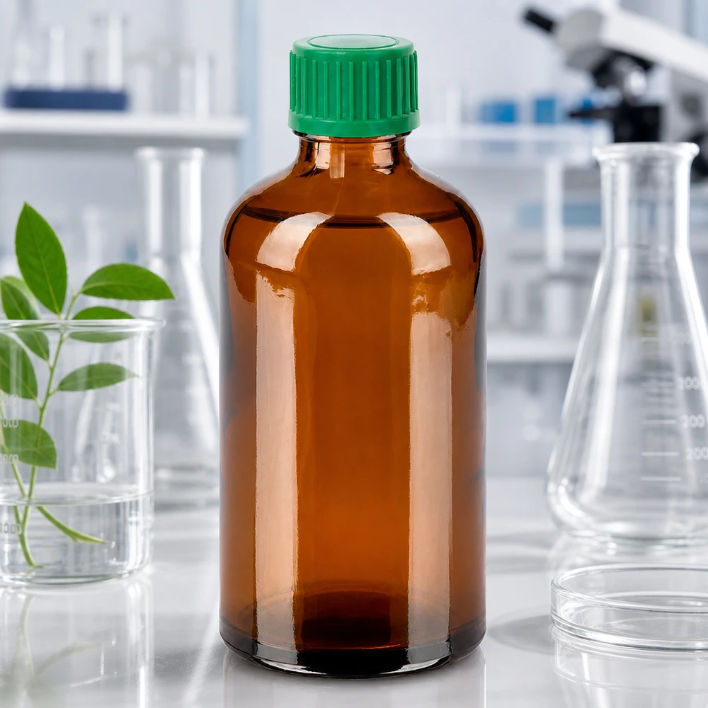 100ml Flasche 11mm Schraubverschluss grün Originalitätsverschluss BrownLine UT18/100 Robuste 100ml Glasflasche in Braun mit grünem Verschluss für langfristige Lagerung