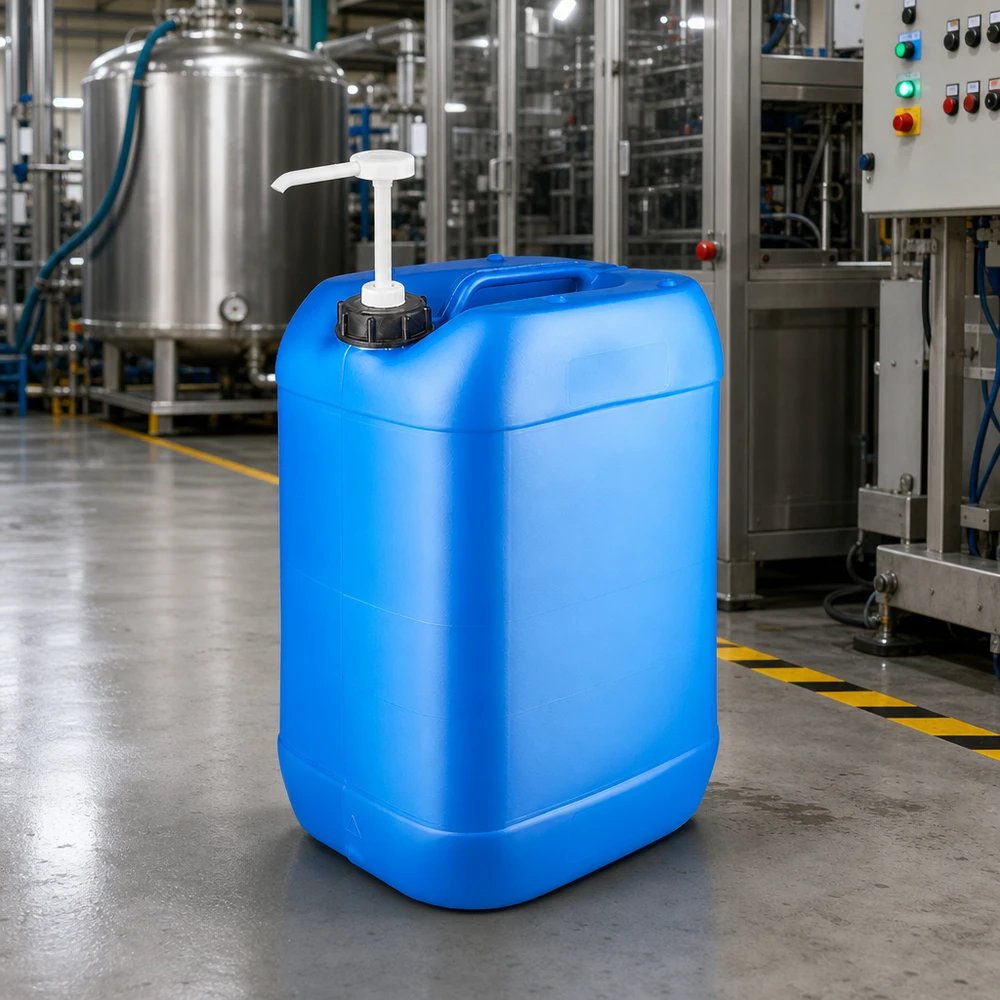 Kanister 25 Liter blau mit Dosierpumpe Blauer 25 Liter Industriekanister mit Schraubpumpe zur dosierten Flüssigkeitsentnahme