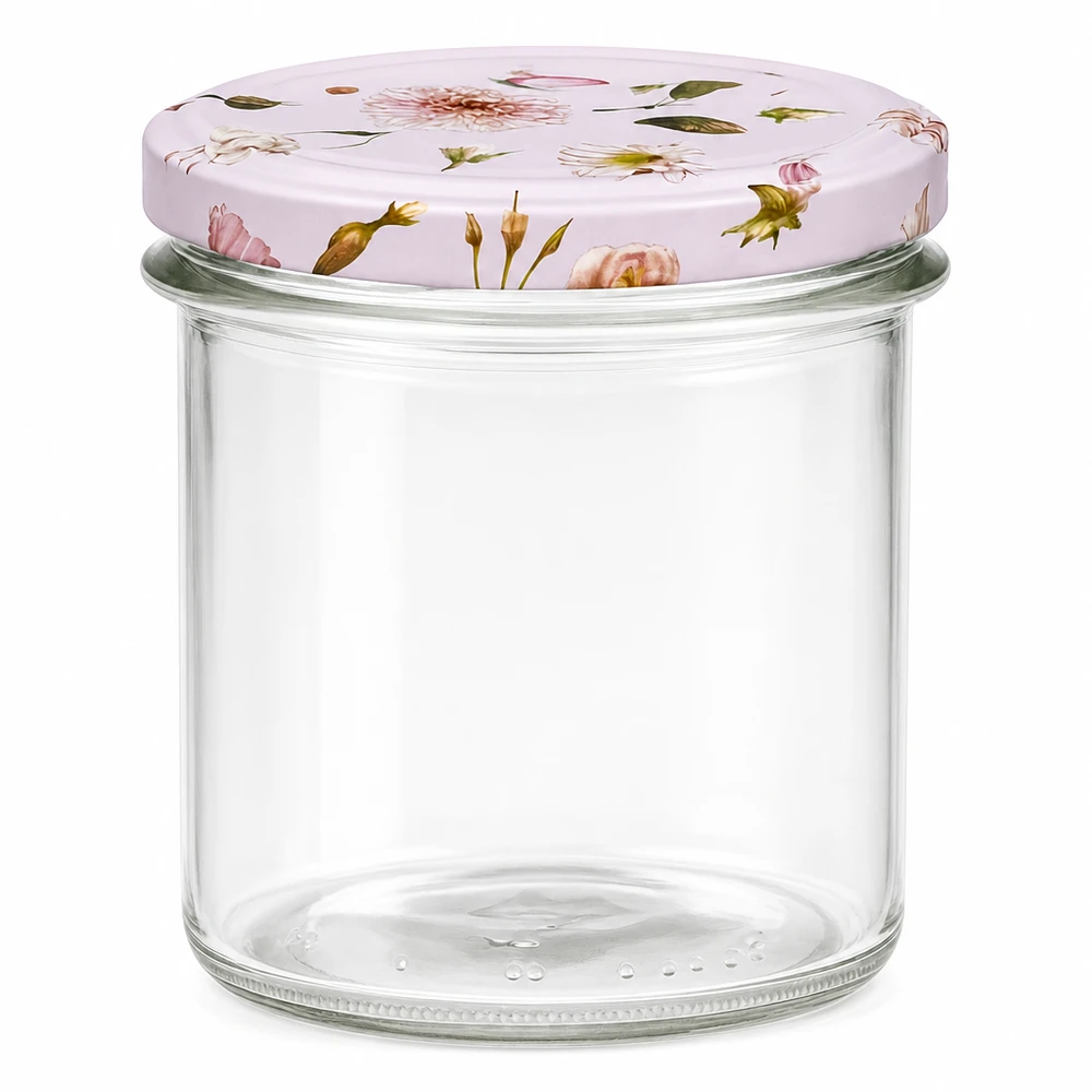 350ml Sturzglas mit rosa Blumen Deckel BasicSeal Einmachglas transparent Marmeladenglas Vorratsglas