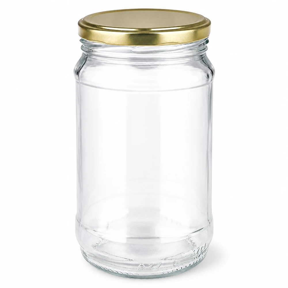 Kleines Einmachglas 370ml Rundform mit goldenem UNiTWIST BasicSeal Deckel aus Weißglas