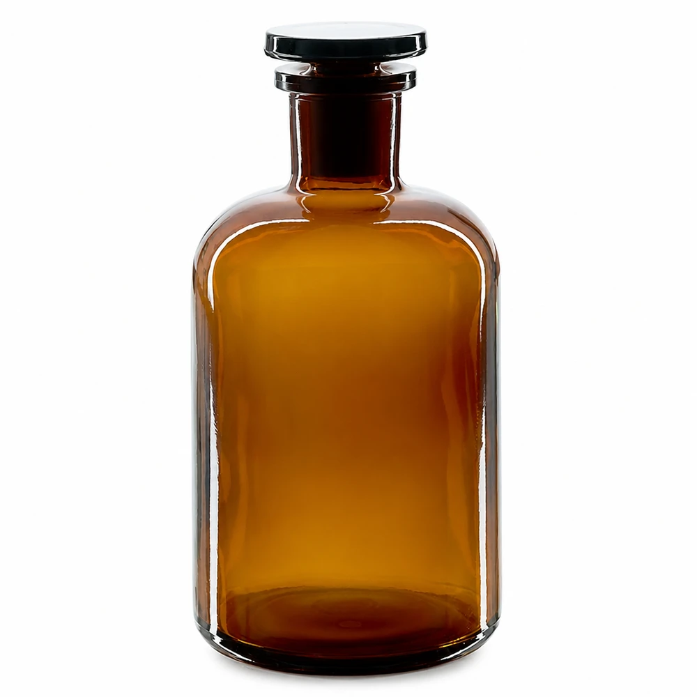 Chemikalienflasche 500ml Braunglas Enghals mit Glasstopfen Rundschulter