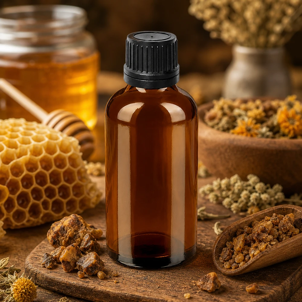 Premium Glasflasche 50ml braun mit schwarzem Deckel für selbstgemachte Tinkturen und Essenzen