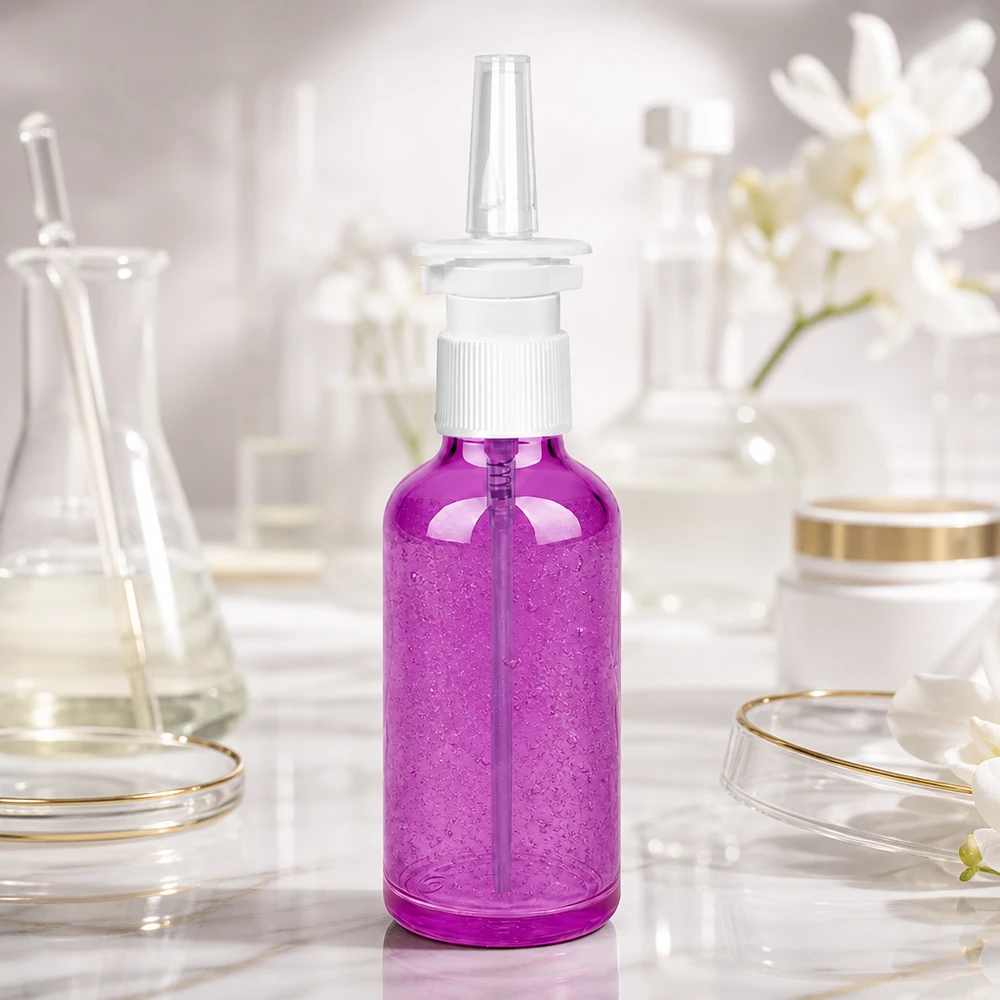 Robuste 50ml Nasenspray-Flasche in Purple mit optimaler Füllmenge für Langzeitanwendung
