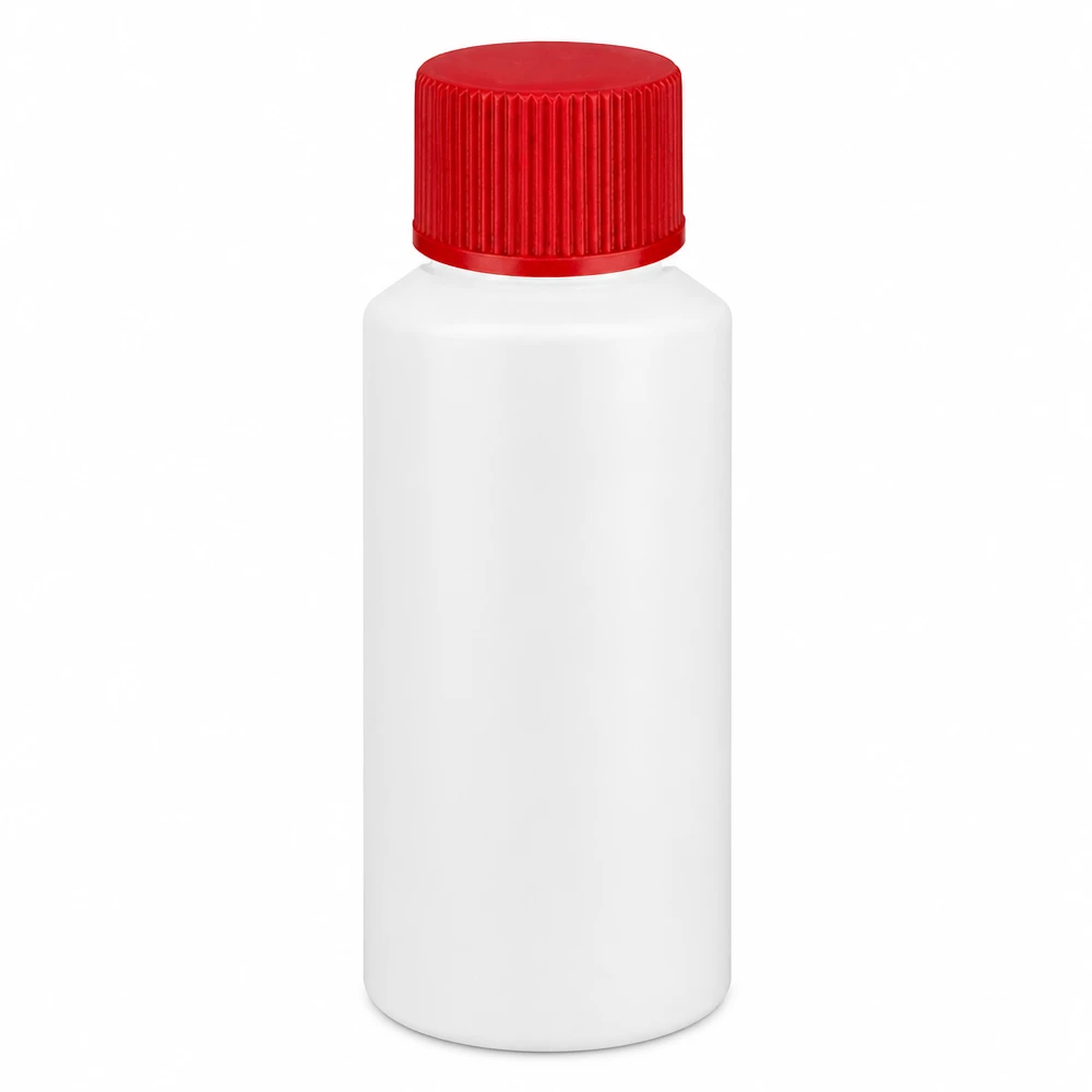 Apothekenflasche HDPE 30ml weiß, mit rotem Schraubverschluss Kompakte HDPE Flasche 30ml für Pharmazeutika weiß mit rotem SV