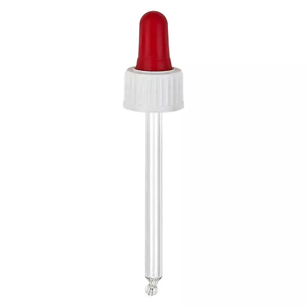 Glas-Tropfpipette weiß/rot 18mm PL78 Standard Glas-Tropfpipette weiß/rot 18mm PL78 Standard