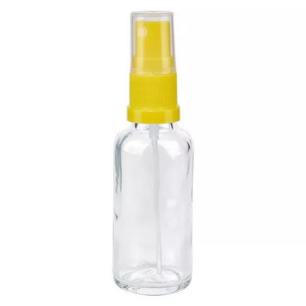 Apothekenflasche klar 30ml Sprayaufsatz gelb Apothekenflasche klar 30ml Sprayaufsatz gelb