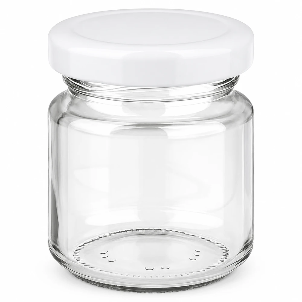 53 ml Rundglas 48er-Set mit Deckel (Deckelfarbe: weiss) – UNiTWIST Hochwertiges Portionsglas 53 ml aus Klarglas mit weißem Schraubverschluss 48 Stück