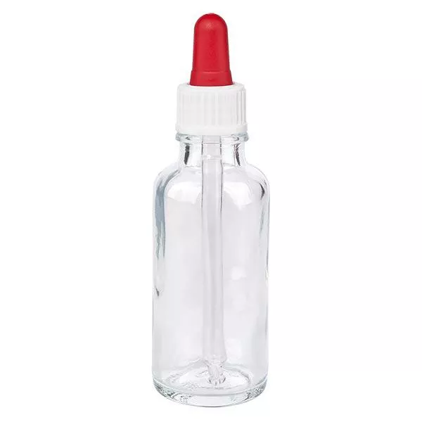 Apothekenflasche klar 30ml Pipette weiß/rot Standard