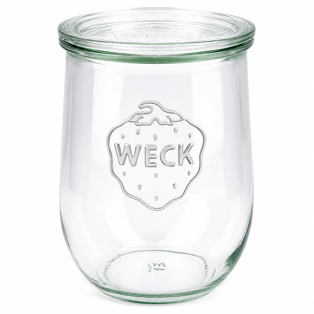 1062ml Tulpenglas mit Glasdeckel WECK RR100 WECK Tulpenglas 1062ml mit Glasdeckel RR100 Einmachglas transparent mit WECK Logo geprägt