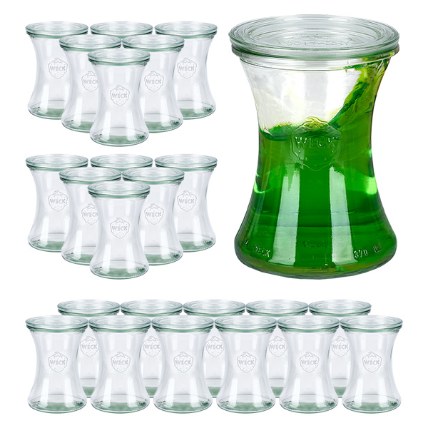 24er Set Weck Gläser 370ml Delikatessenglas mit 24 Glasdecke 24er Set Weck Gläser 370ml Delikatessenglas mit 24 Glasdecke