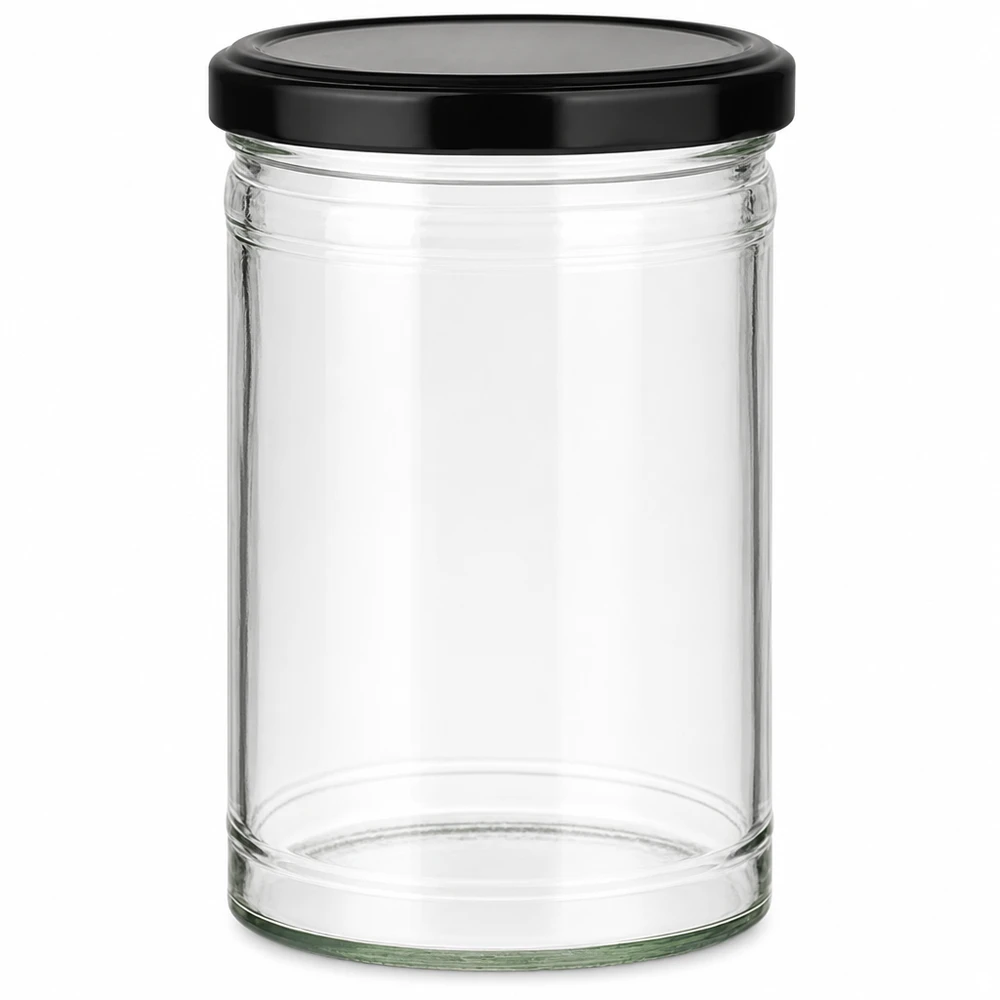 Leeres 1053ml Sturzglas mit schwarzem BasicSeal Deckel UN-zertifiziert für Konservierung und Aufbewahrung