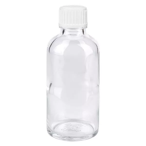 Apothekenflasche klar 50ml Schraubverschluss weiß Standard Apothekenflasche klar 50ml Schraubverschluss weiß Standard