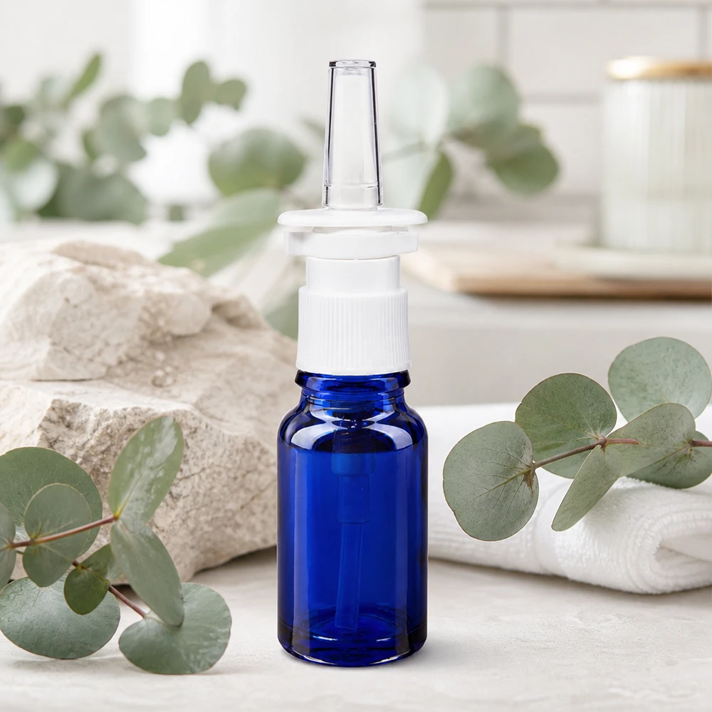 Apothekenflasche blau 10ml Nasenzerstäuber weiß Standard Apothekenglas-Nasensprayflasche 10ml in Kobaltblau für lichtempfindliche Nasenspray-Formulierungen
