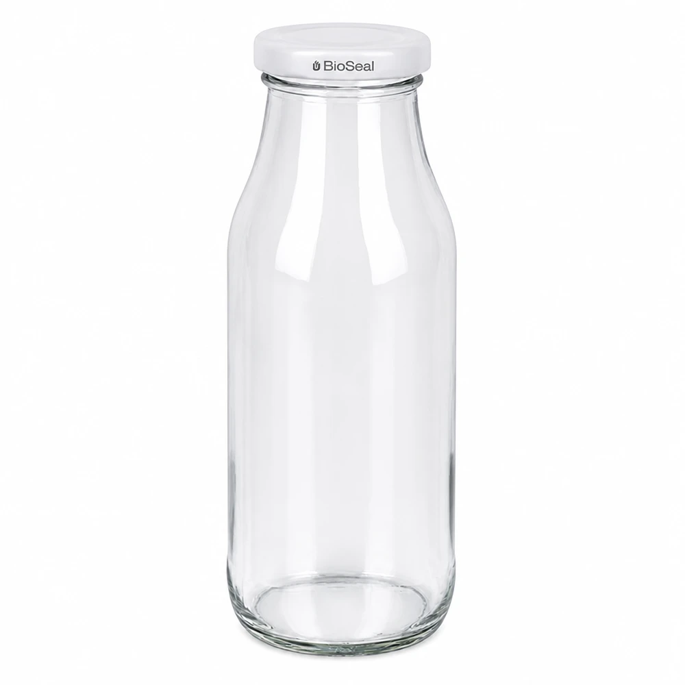 Elegante UNiTWIST Glasflasche 263ml mit weißem BioSeal Deckel für Küche und Vorratshaltung von Glas-Fabrik.at