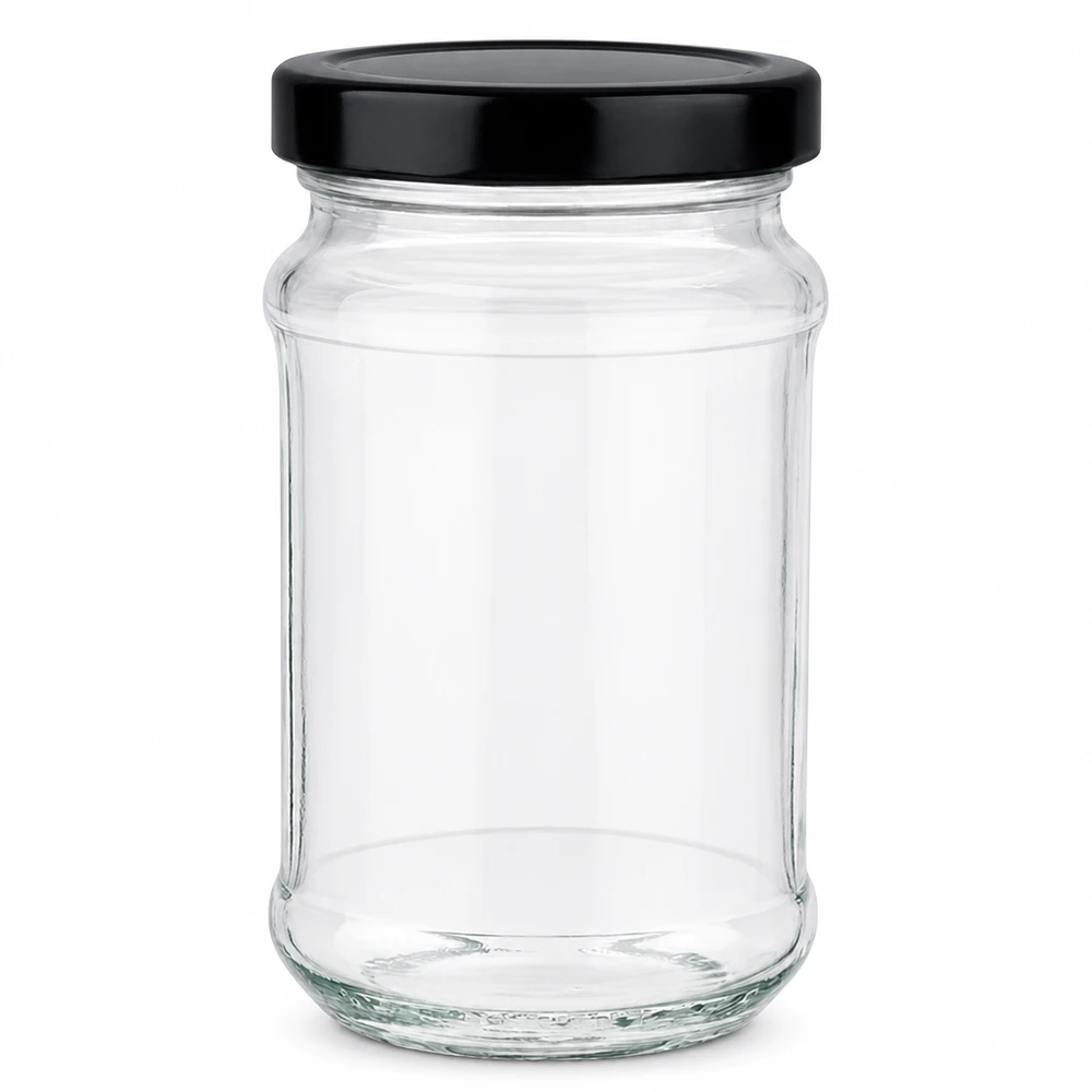 390ml Rundglas mit schwarzem BasicSeal Deckel UNiTWIST - leeres Vorratsglas aus Glas mit Schraubverschluss