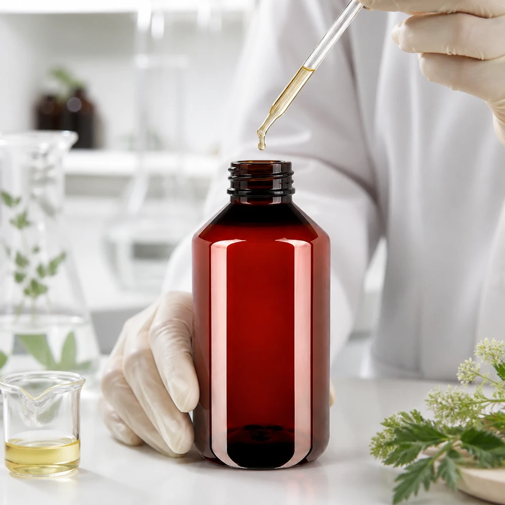 Großvolumige 750ml PET Apothekerflasche braun mit OV Verschluss grün