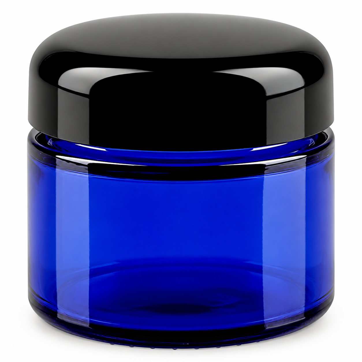 50ml Glastiegel. royalblau, mit schwarzem Bakelit ApoGlas – qualitätsoptimiertes Produktfoto