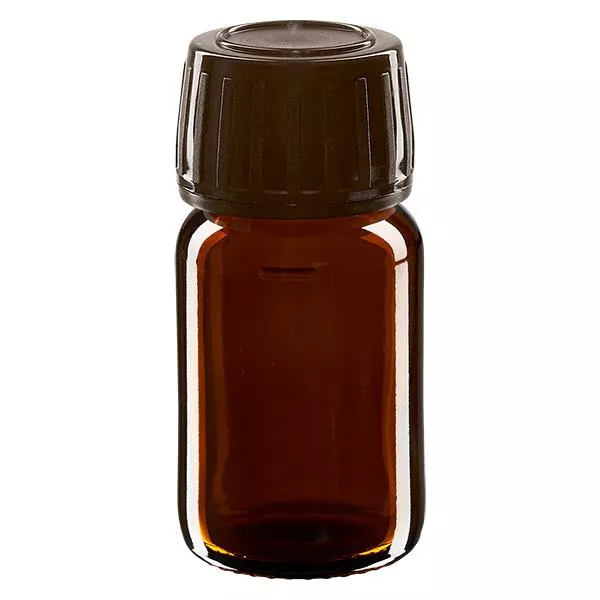 30ml Medizinflasche braun, Verschluss braun mit Originalitätsring ApoGlas