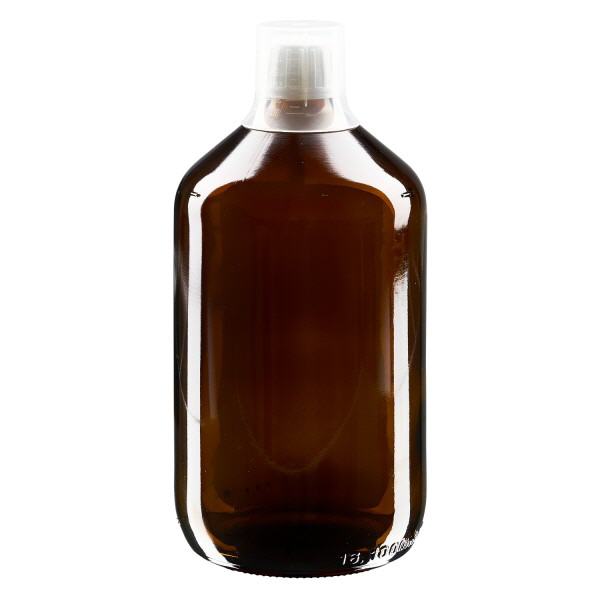 1000ml Medizinflasche braun, Verschluss Originalitätsverschluss mit Dosierbecher 30ml ApoGlas 1000ml Medizinflasche braun, Verschluss Originalitätsverschluss mit Dosierbecher 30ml ApoGlas