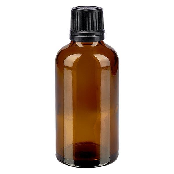 Apothekenflasche braun 50ml Tropfverschluss Giessring 1mm schwarz Originalitätsverschluss