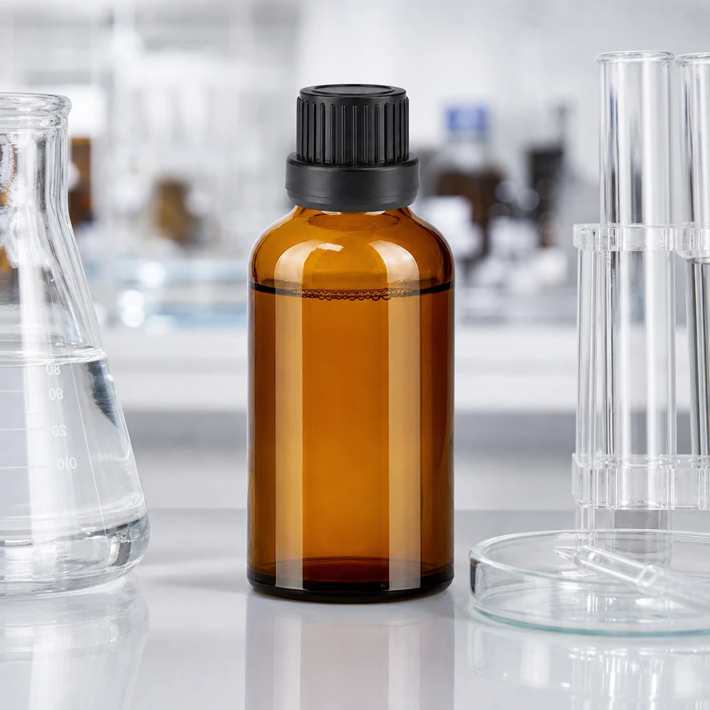 Praktische 50ml Glasflasche mit 2mm Tropföffnung für exakte Portionierung in Labor und Praxis