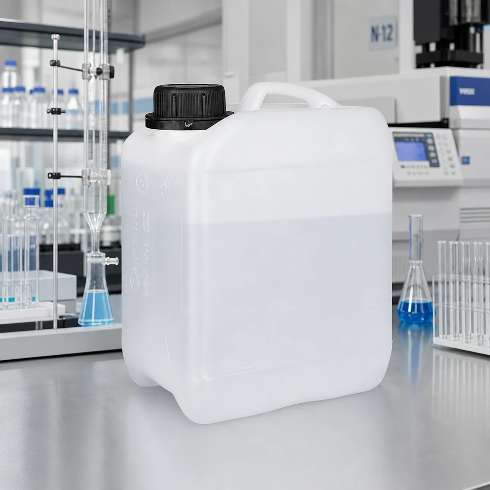 Halbtransparenter Kanister 2,5 L mit Füllstandskontrolle und schwarzem Schraubverschluss