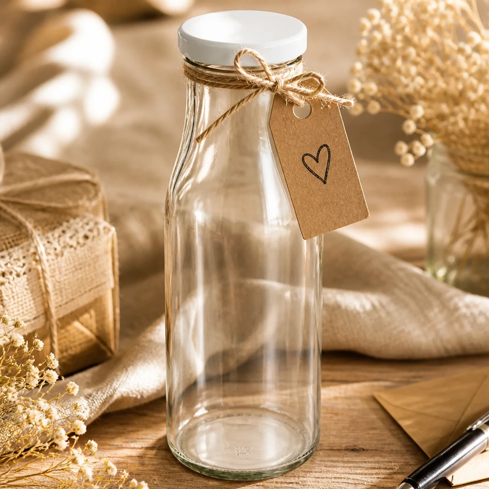 Klare 150ml UNiTWIST Flasche weißer Kunststoffdeckel als personalisiertes Geschenk verpackt