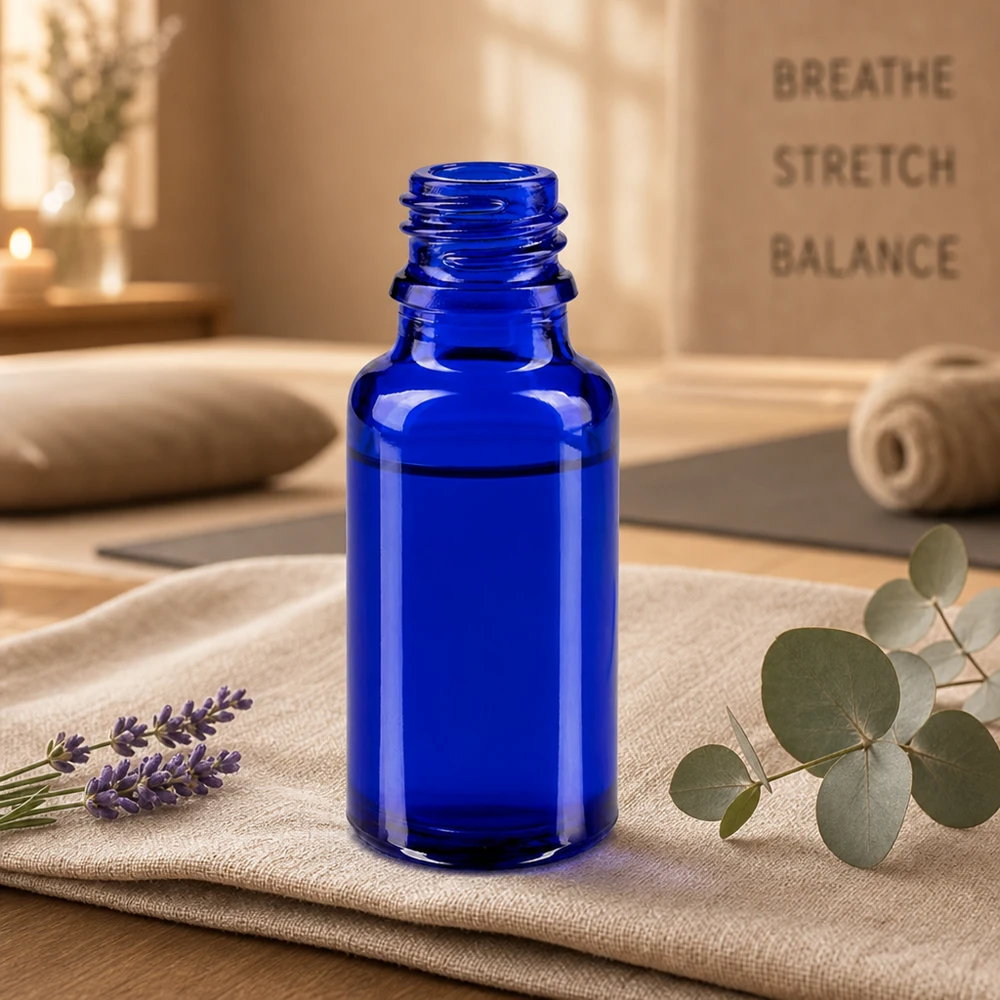 Vielseitige blaue 20ml Apothekerflasche aus ApoGlas für Bachblüten und homöopathische Mittel