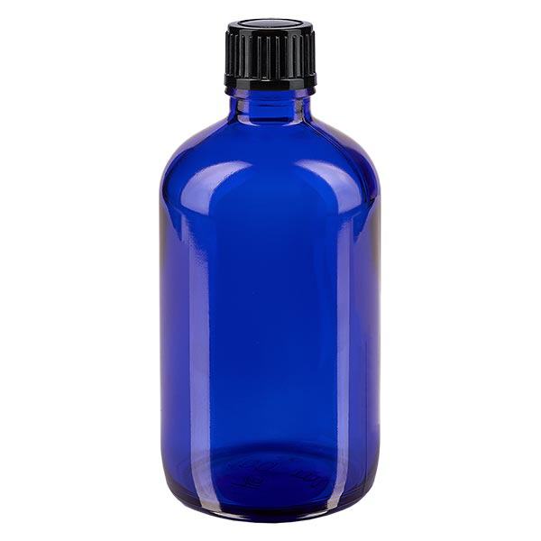 Apothekenflasche blau 100ml Tropfverschluss 1mm schwarz Standard