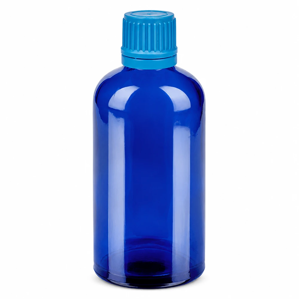 Professionelle 100ml Laborflasche in Blau mit Schraubgewinde 11mm und Ausgießer