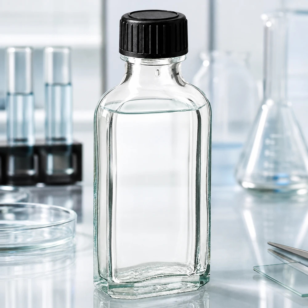 Kompakte 50ml Vierkantflasche klar mit LKD-Dichtscheibe für pharmazeutische Anwendungen
