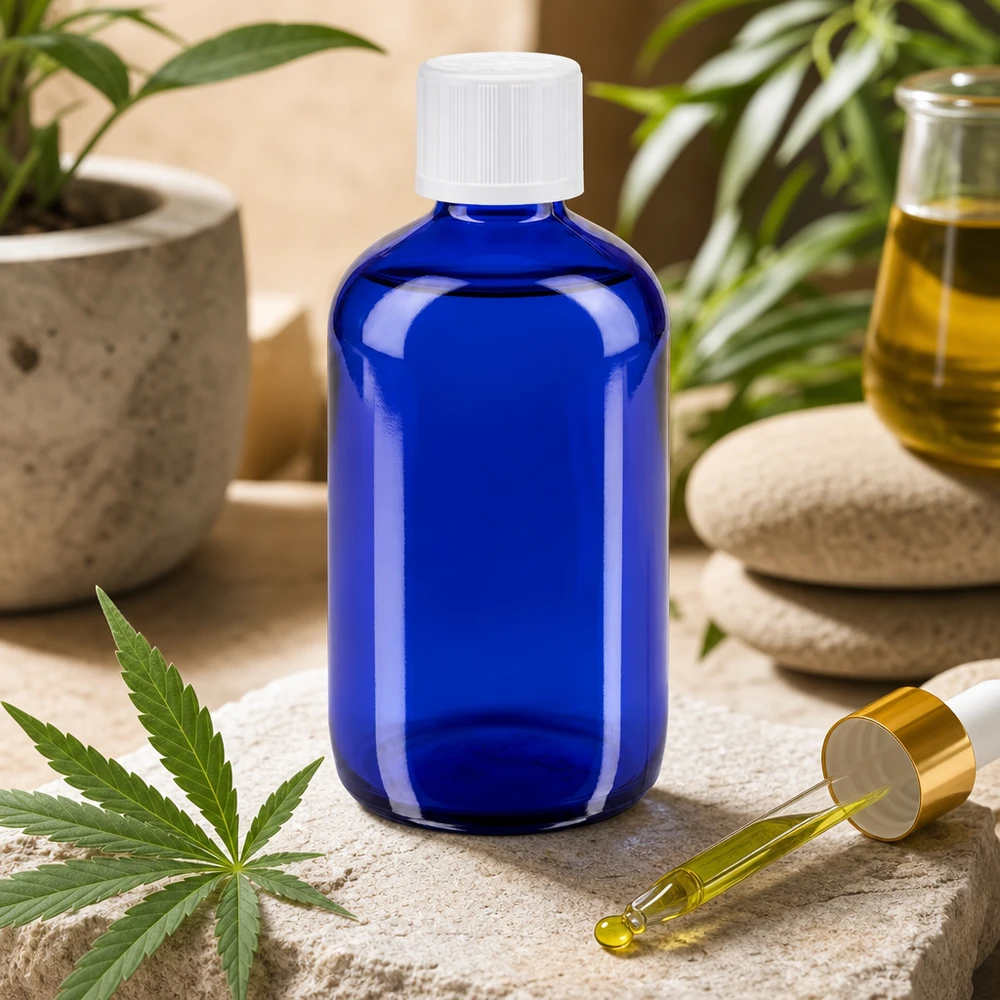 Apothekerflasche 100ml in Royalblau mit 1,2mm Tropfeinsatz für ätherische Öle