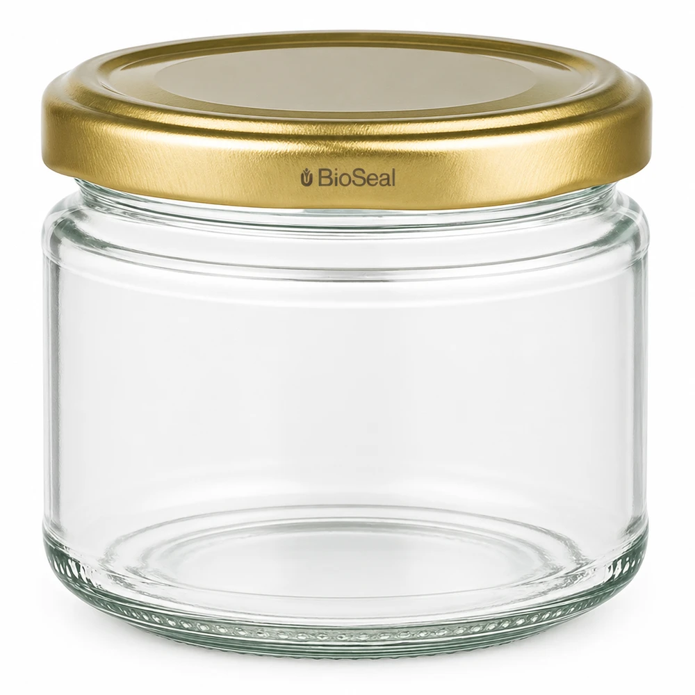 330ml Rundglas + BioSeal Deckel gold UNiTWIST UniTWIST Runda330 Einmachglas mit goldenem TO82 BioSeal Deckel aus klarem Glas für Konservierung