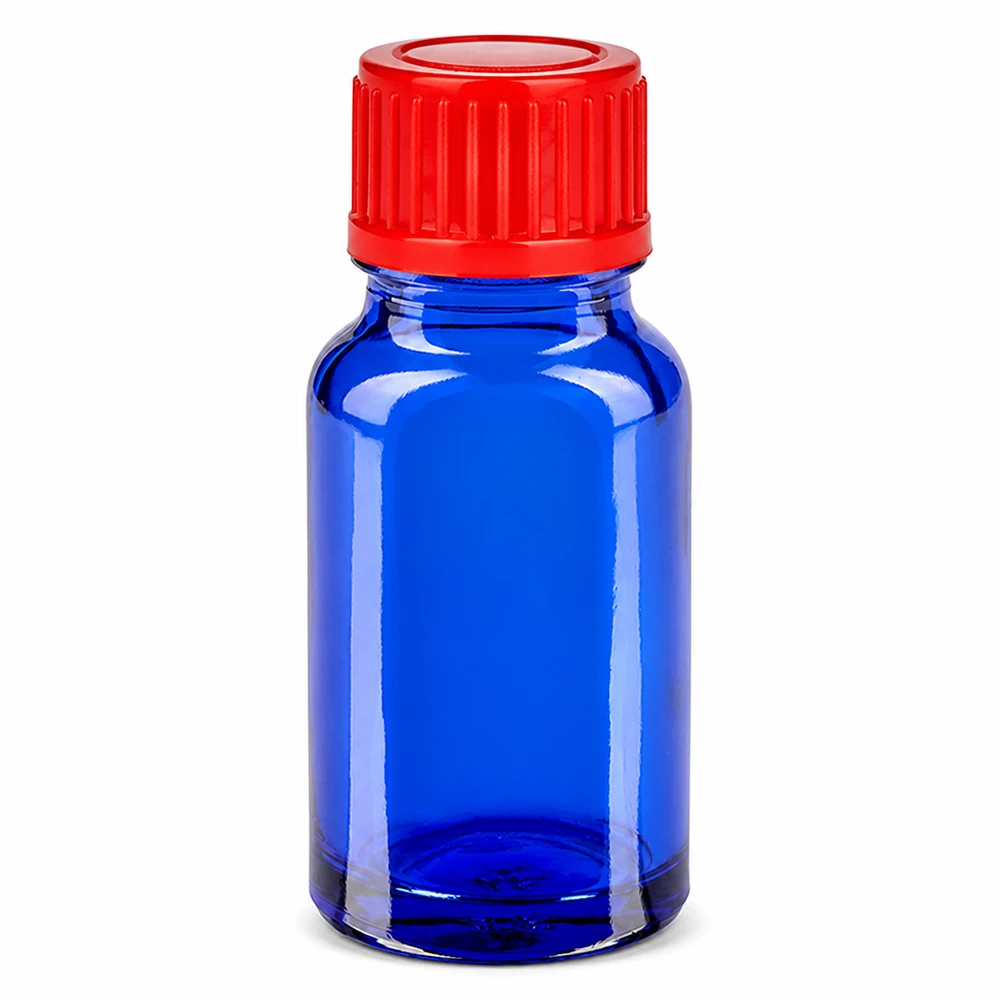 10ml Flasche 11mm Schraubverschluss rot Standard BlueLine UT18/10 Kompakte 10ml BlueLine Flasche ideal für ätherische Öle und pharmazeutische Anwendungen