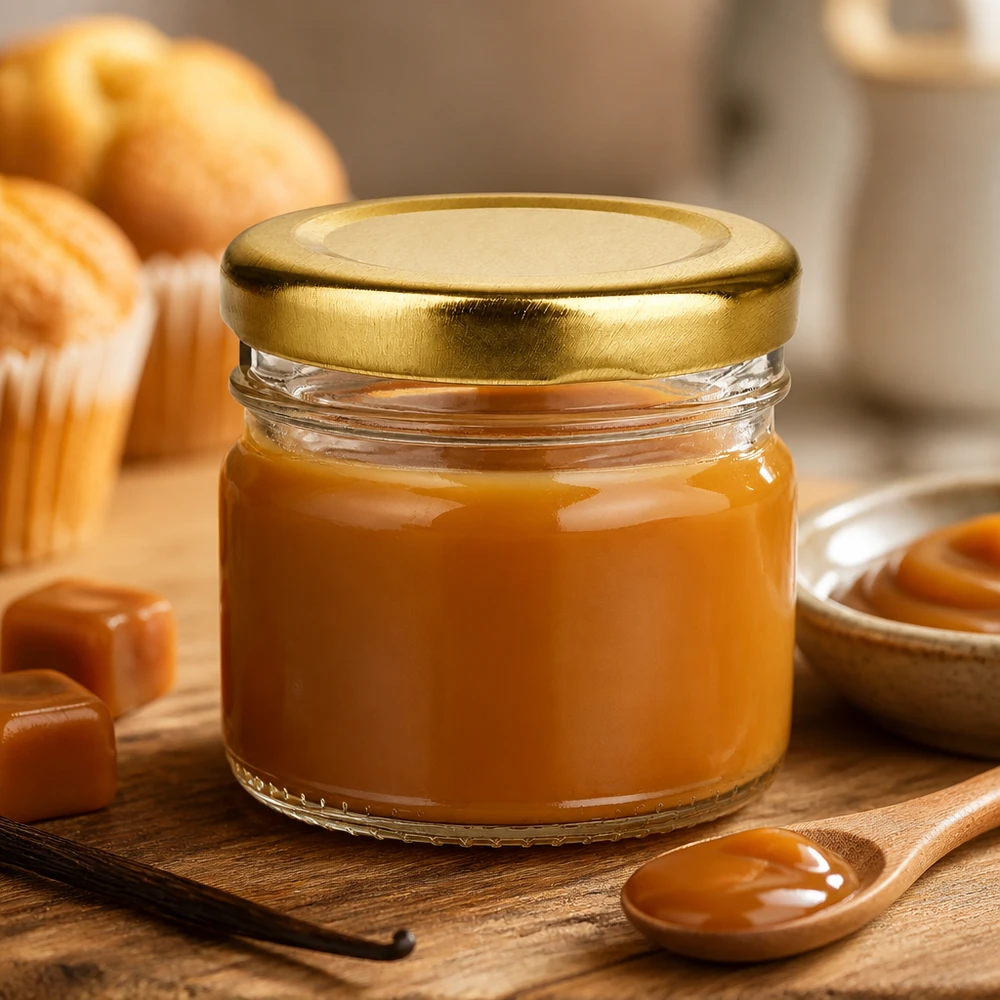Kleines Vorratsglas 33ml mit goldenem BasicSeal Deckel perfekt für Karamell Konfitüre und Gelees