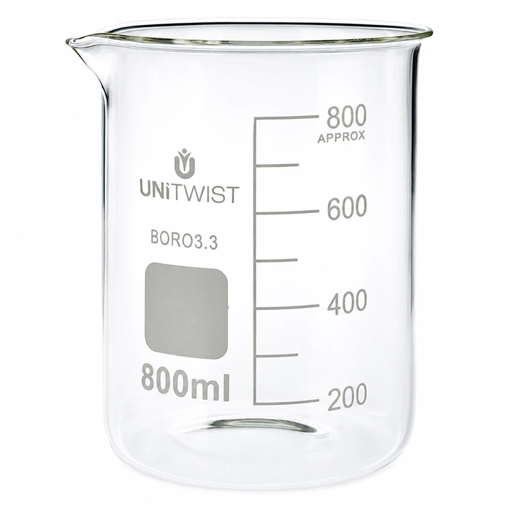 UNiTWIST Labor Becherglas 800ml aus hochwertigem Borosilikatglas BORO3.3 klar