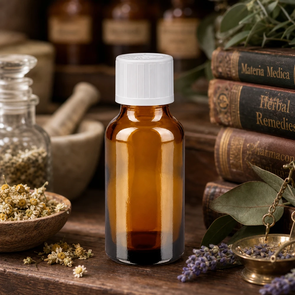 Kompakte 20ml Braunglas-Apothekerflasche mit 11mm Kindersicherheitsverschluss weiß für Kräuterextrakte