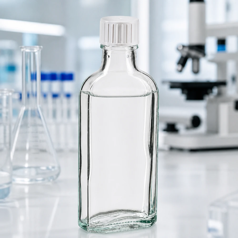 Flache quadratische 100ml Glasflasche klar mit Schraubverschluss und Gießring