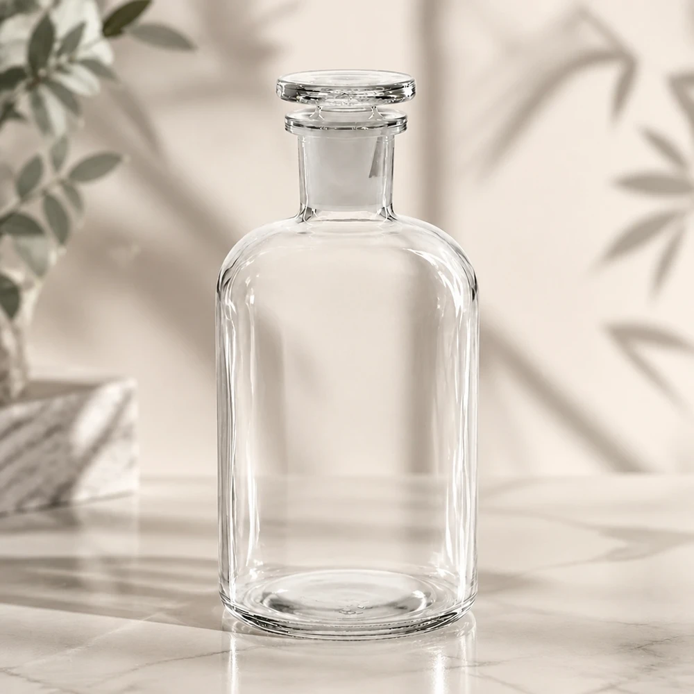 Rundschulterflasche 500ml klar Enghals Glasstopfen Hochwertige Vorratsflasche 500ml klar mit Rundschulter Enghals für Öle und Tinkturen