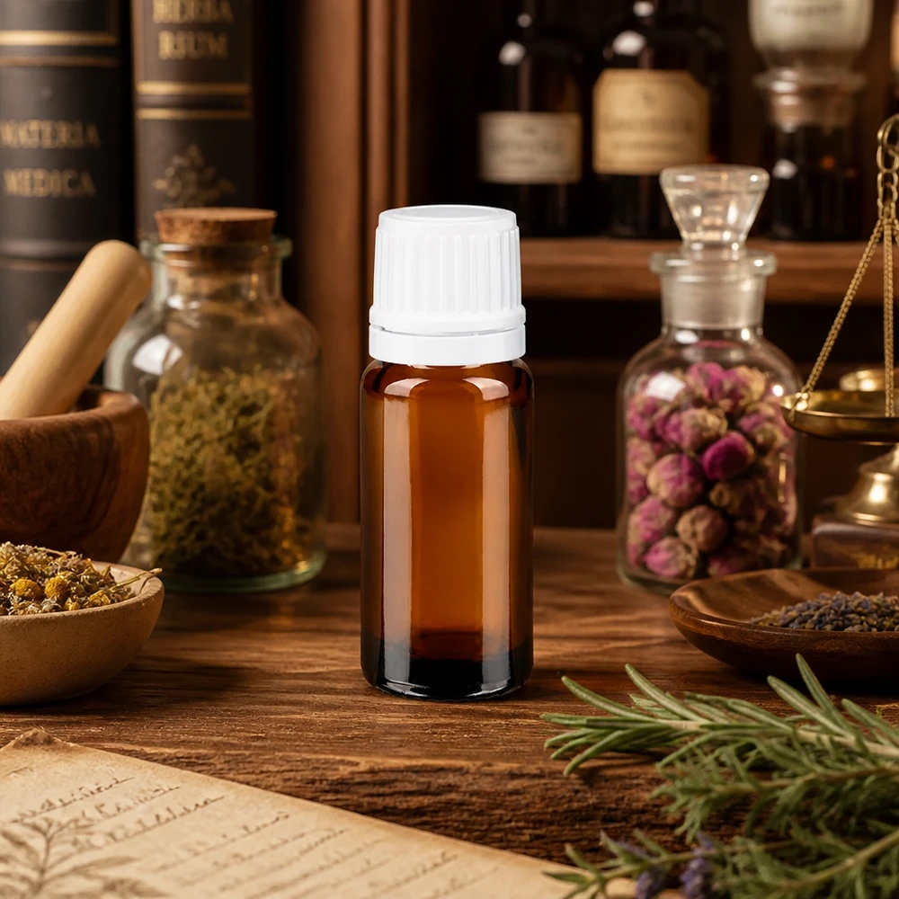 Apothekenflasche braun 10ml Tropfverschluss 1.2mm weiß Originalitätsverschluss Braunglasflacon 10ml mit weißem Sicherheitsverschluss ideal für Naturkosmetik und Heilkräuteröle