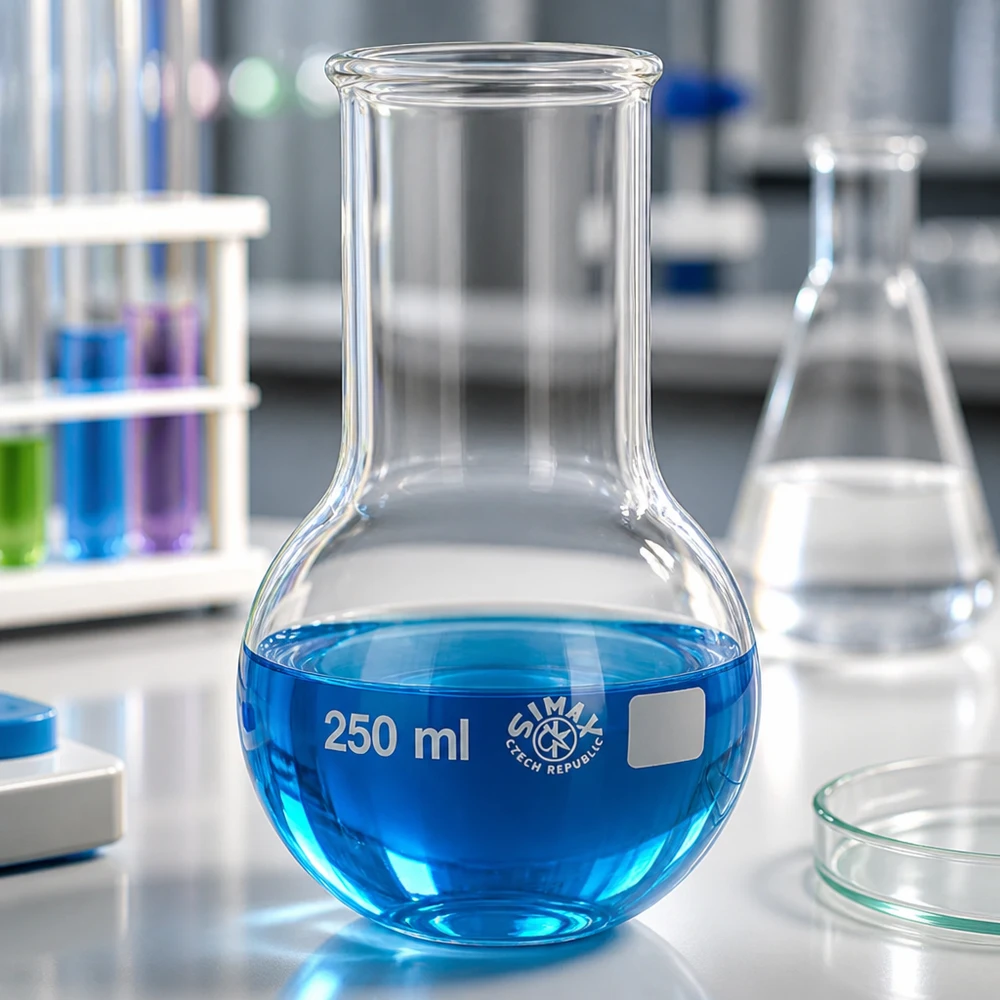Rundkolben 250ml Weithals Hitzebeständiger Rundkolben 250ml mit graduierter Skala für exakte Messungen im Labor